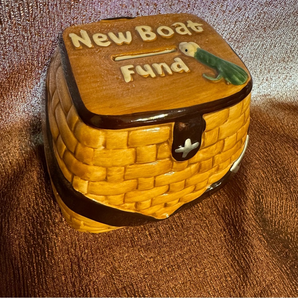 Pottery “NEW BOAT FUND” Ceramic Basket Weaved Design Small 4.5Wx3Dx4H